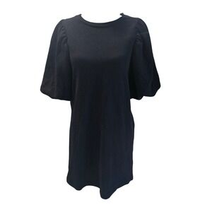 Zara Black Mini Dress Short Puff Sleeve Crew Neck Casual‎ Comfy Women's Small